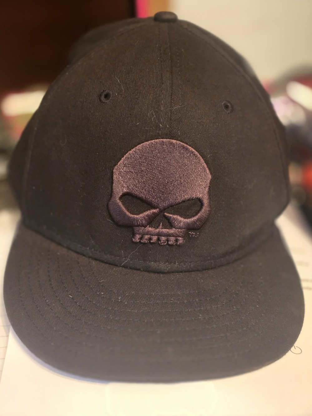Harley-Davidson Black Hat with Dark Purple Skull Patch